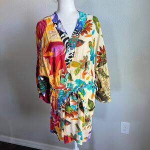 Jams World Vintage Kimono Robe Top Women's M Floral Cruise Hawaiian Tropical